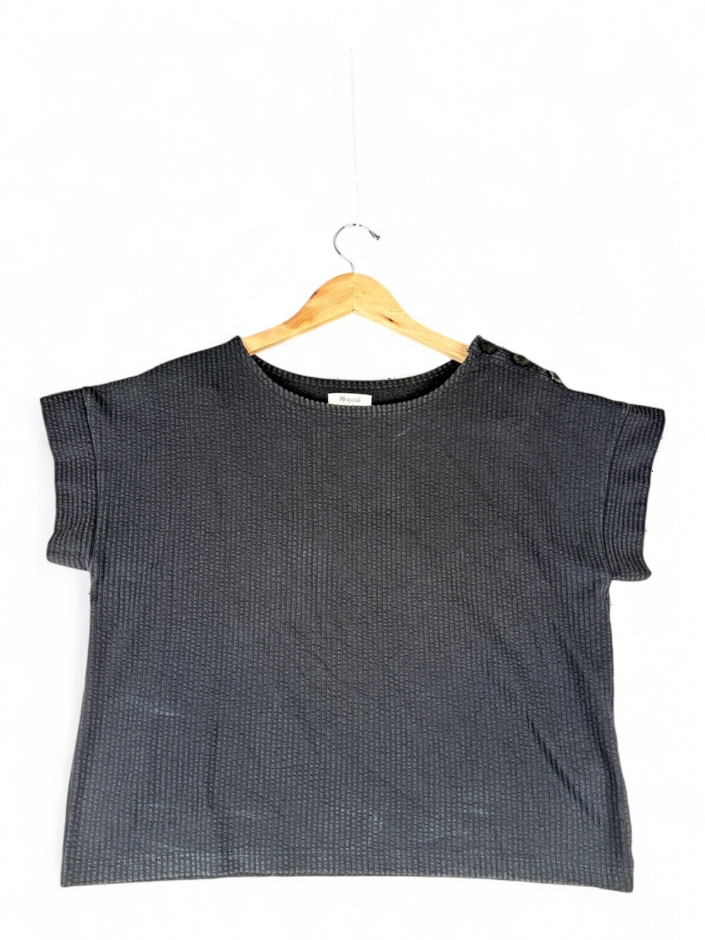 Madewell Waffle Knit Short Sleeve Top Button Shoulder L